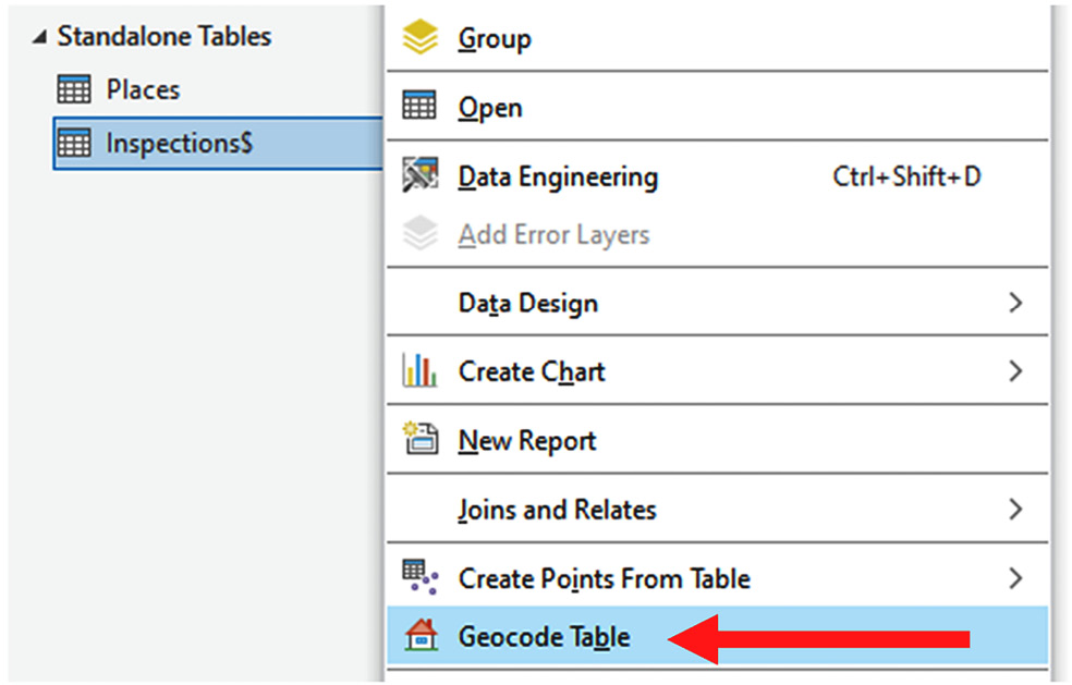 Figure 2.27 – Selecting Geocode Table from the Contents pane