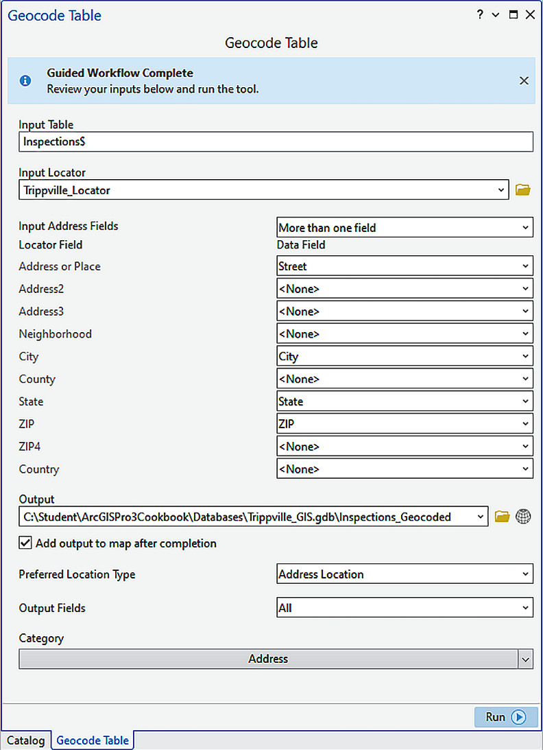 Figure 2.28 – The Geocode Table tool with completed parameters