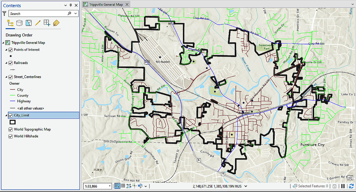 Figure 2.9 – Map with new layers added and some symbology configured