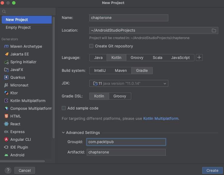 Figure 1.1 – New Project dialog