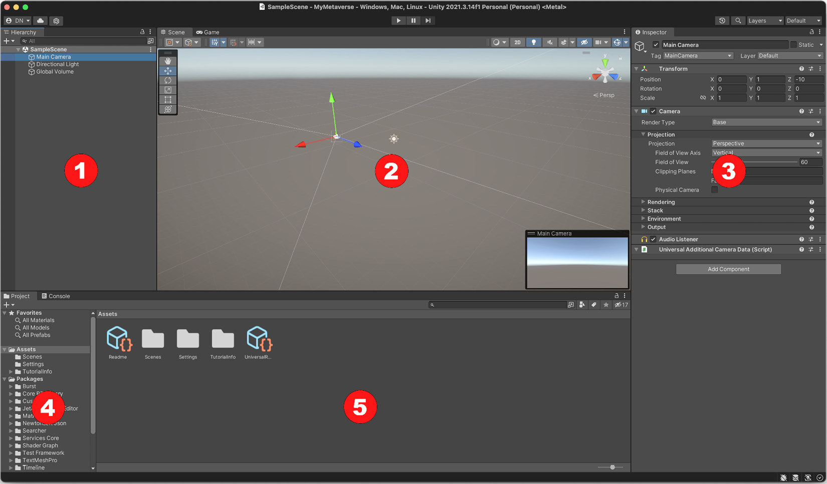 Figure 1.11 – The default layout in the Unity editor