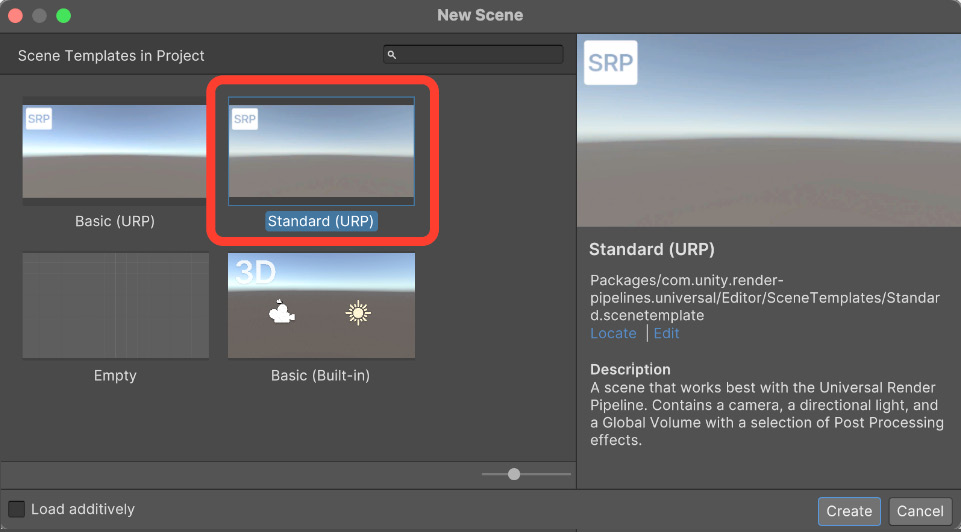 Figure 1.15 – Creating a new scene with URP configuration