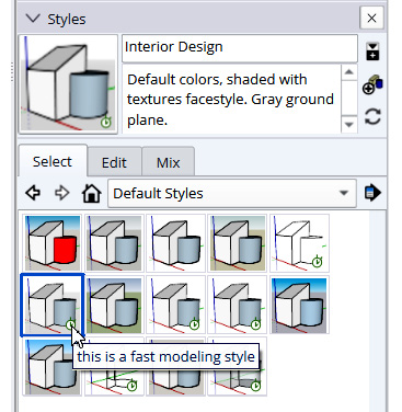 Figure 10.24: SketchUp displays a stopwatch badge in the lower-right corner for Fast Styles