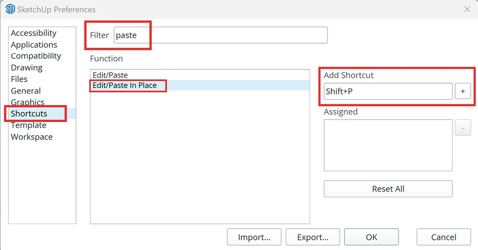 Figure 1.12: Adding a shortcut for Paste in Place (Windows)