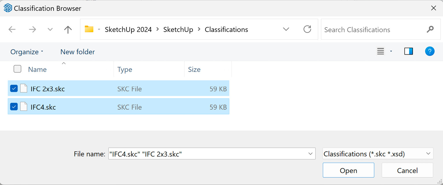 Figure 1.32: Loading Classifications from SketchUp program files (Windows)