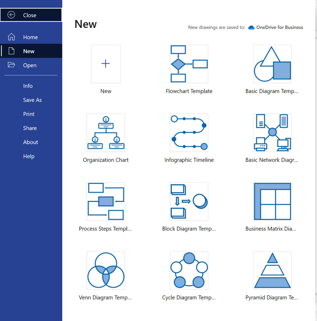 Figure 2.3 – Creating a new Visio in M365 drawing from Office.live.com