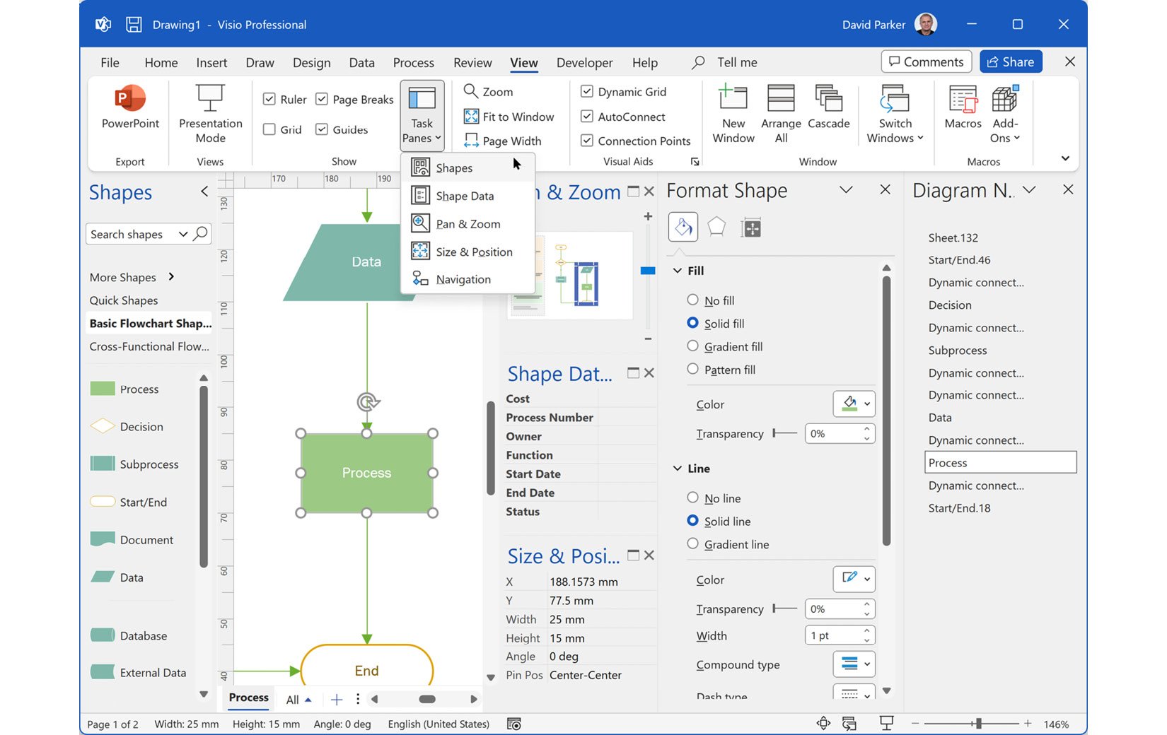 Figure 2.6 – The components of the desktop Visio user interface