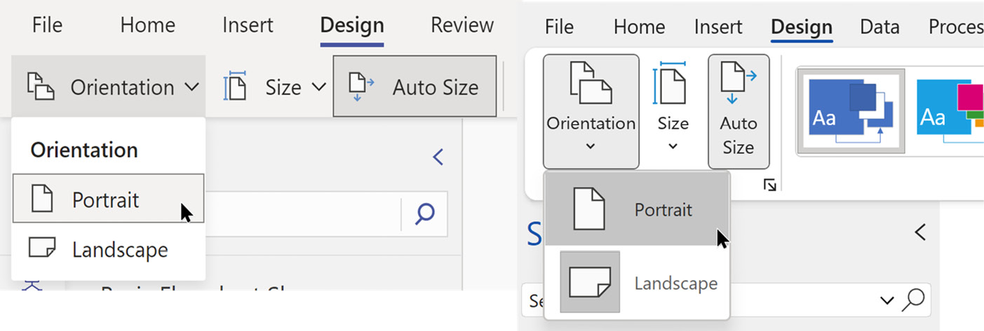 Figure 3.1 – Page orientation in Visio for web and desktop