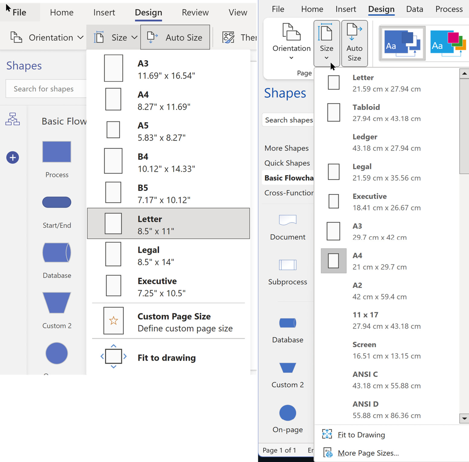 Figure 3.2 – Page Size in Visio for web and desktop