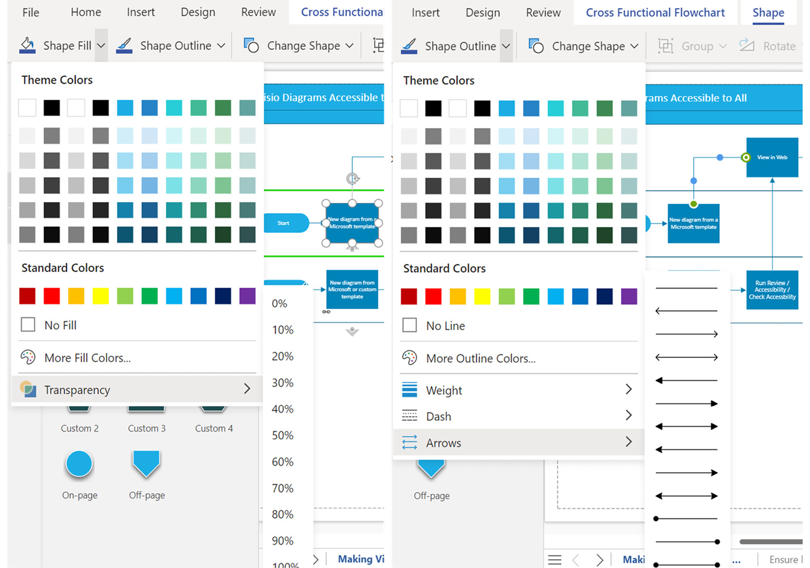 Figure 7.8 – Online Visio Shape Fill and Shape Outline options