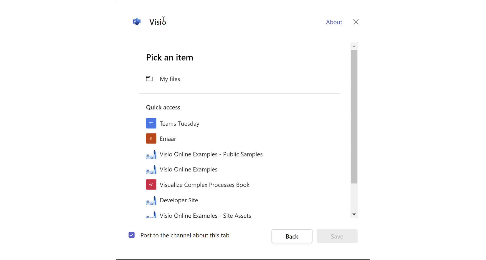 Figure 8.15 – Storage locations for Visio files in the Visio App for Microsoft Teams