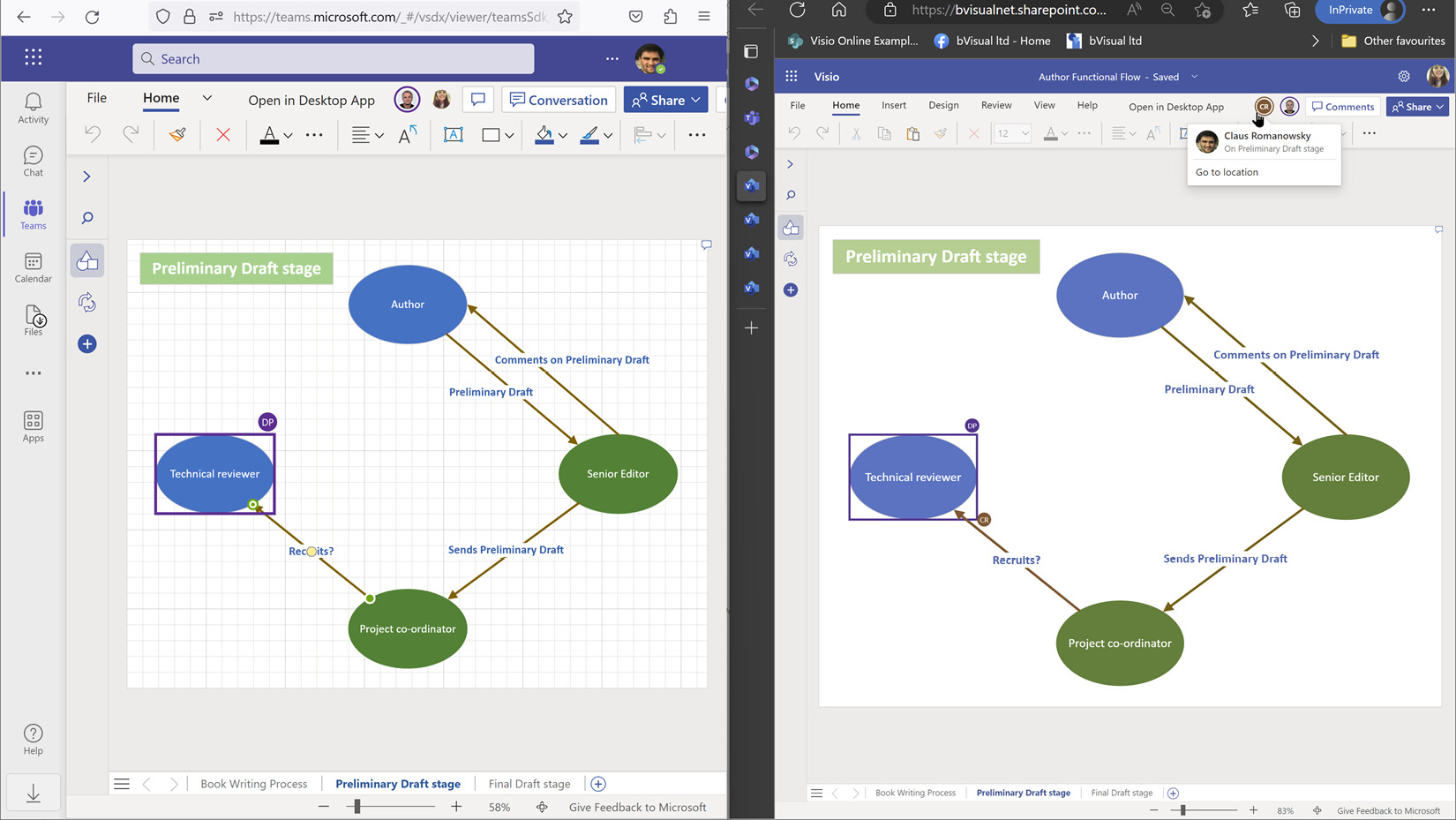 Figure 8.26 – Co-authoring in Visio, in Teams, and the browser