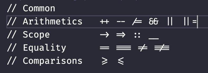 Figure 1.1 – Example of symbols with font ligatures