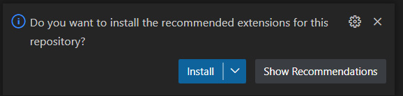 Figure 1.2 – VS Code prompt for recommended extensions