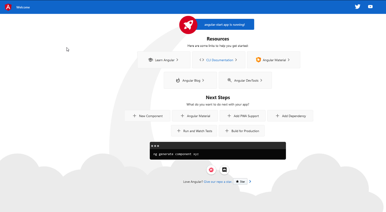 Figure 1.6 – Example page generated by angular-cli on project creation