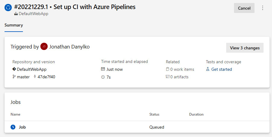 Figure 2.6 – Queueing up our DefaultWebApp build process