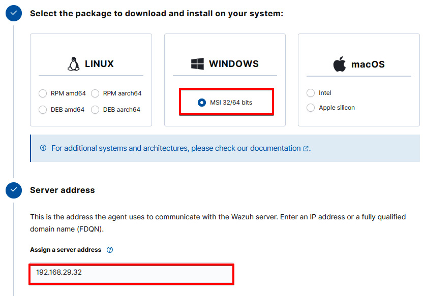 Figure 1.13 – Selecting the Windows package for the Wazuh agent