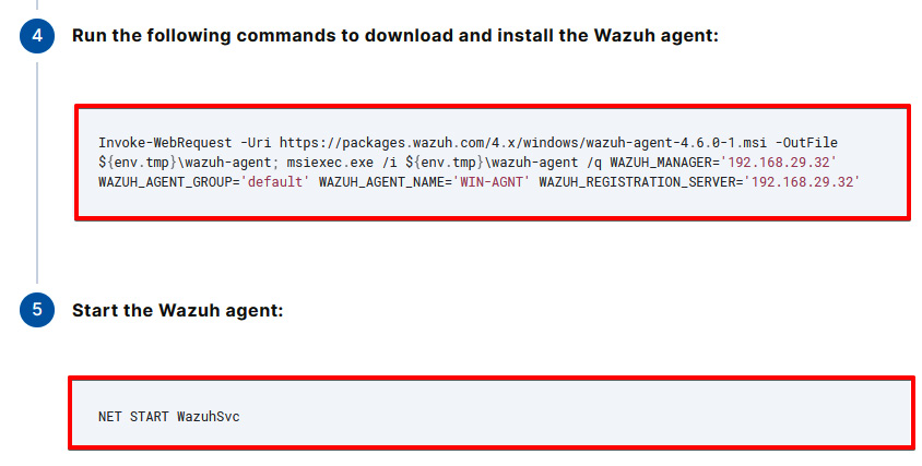 Figure 1.15 – Retrieving the commands to download and install the Wazuh agent on a Windows machine