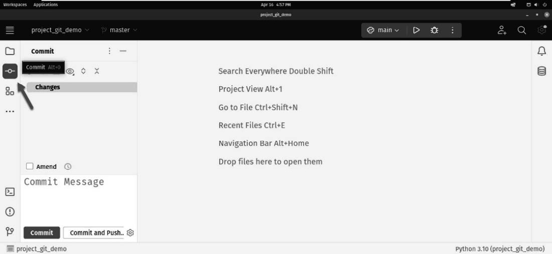 Figure 5.3: The Git commit tools can be found in the sidebar