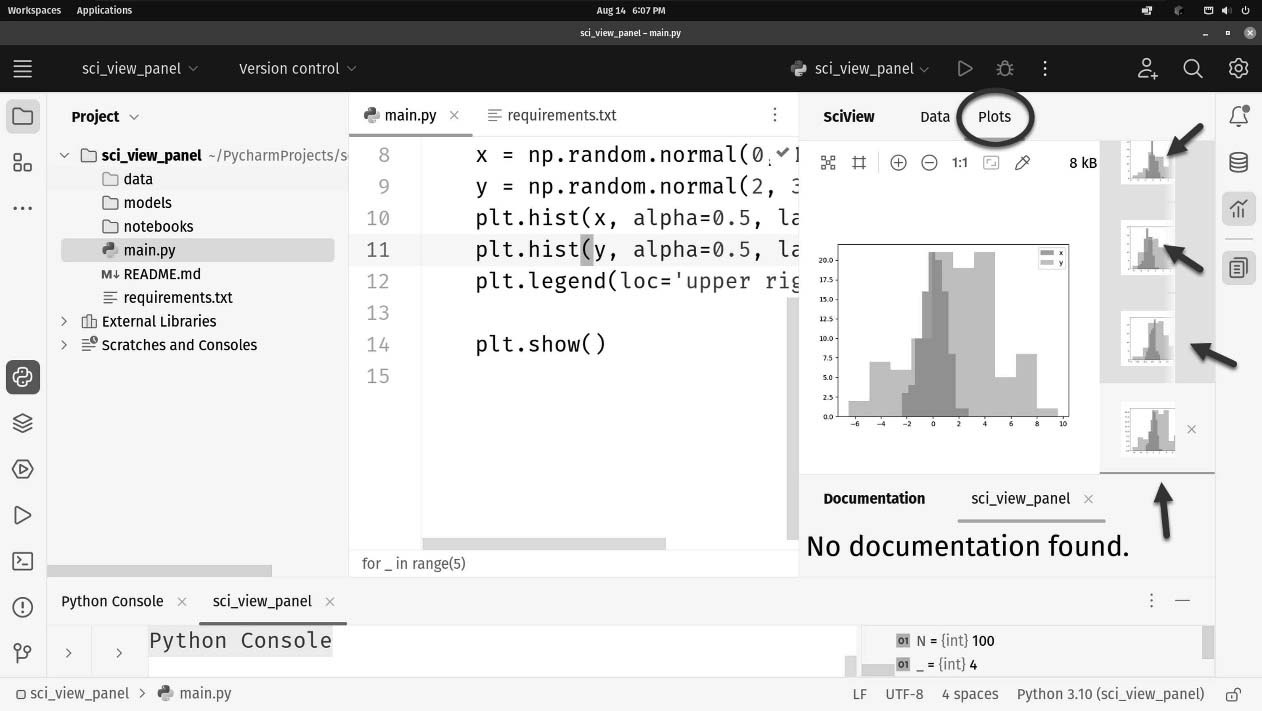 Figure 13.2: The SciView window shows us the latest plot but also allows us to pick the plots from the other runs