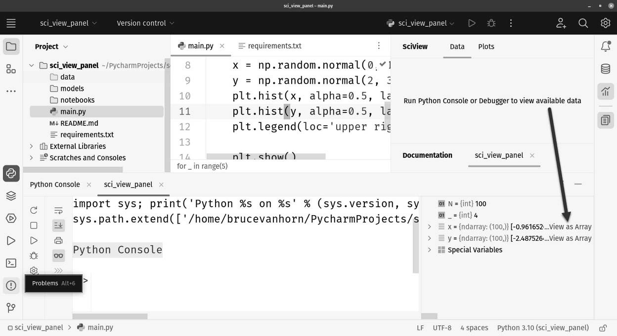 Figure 13.6: Nothing shows up in the Data tab until you select one of the sample sets to view as an array