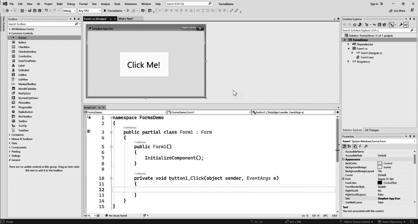 Figure 1.1: The Visual Studio IDE originated as a product called Visual Basic in 1991. It defined the standards for what a good IDE should be