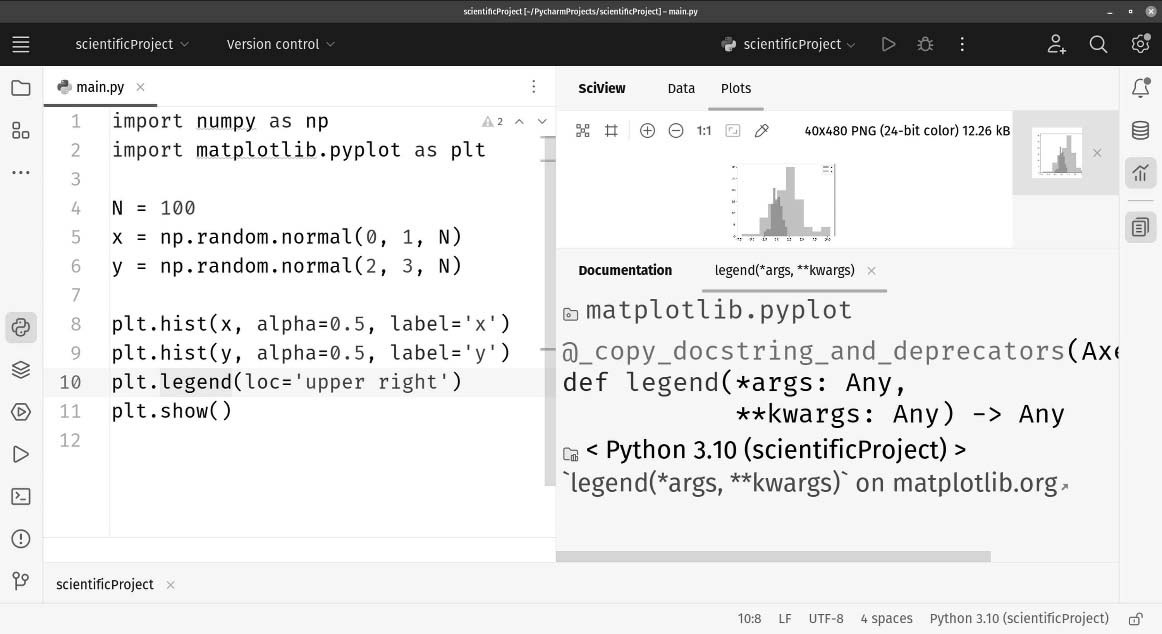 Figure 1.12: SciView in PyCharm grants access to scientific visualization tools via a slick interface