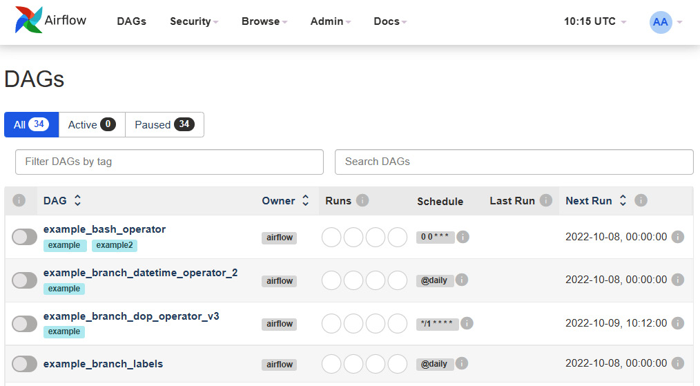 Figure 1.12 – The Airflow UI main page