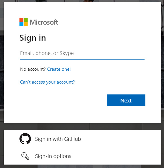 Figure 1.2 – Azure account setup – signing in with a live account/signing up for a live account
