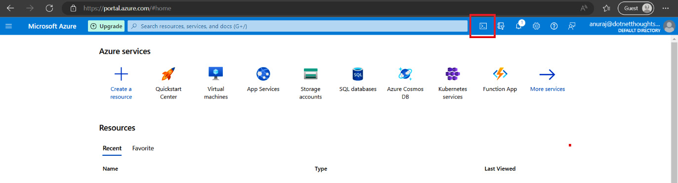 Figure 1.8 – Cloud Shell icon – Azure portal
