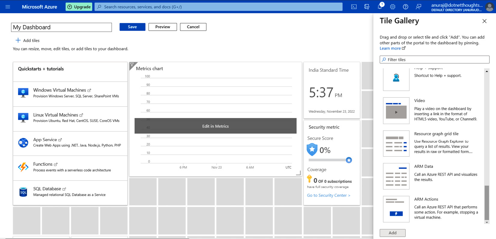 Figure 1.22 – Customizing the dashboard – Azure portal
