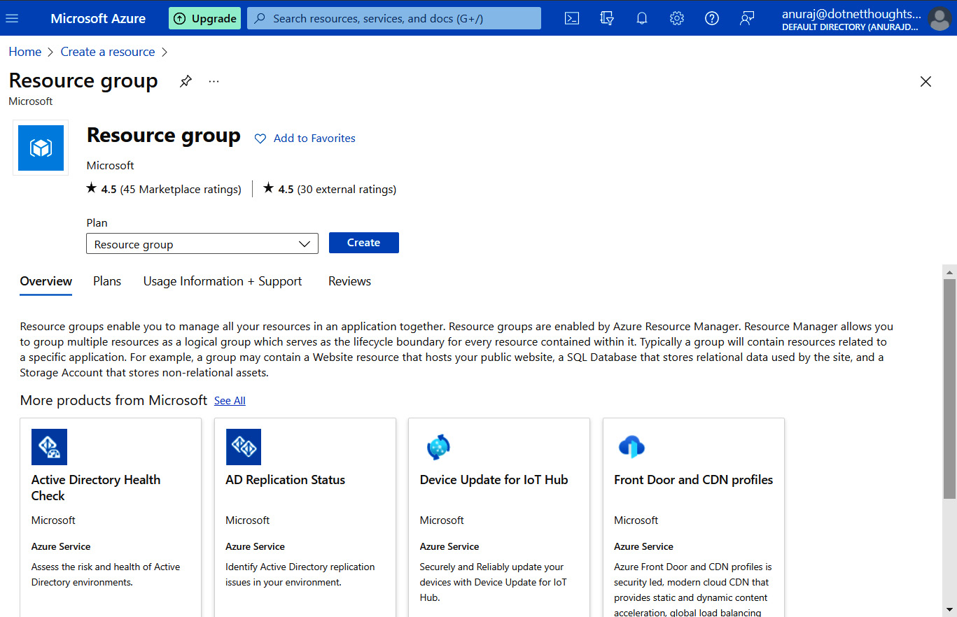 Figure 1.26 – Azure portal – new resource group
