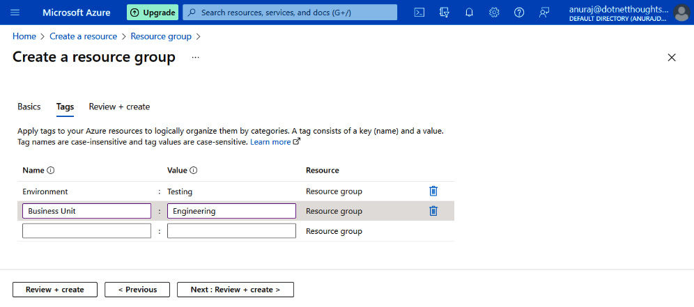 Figure 1.28 – Azure portal – associating tags
