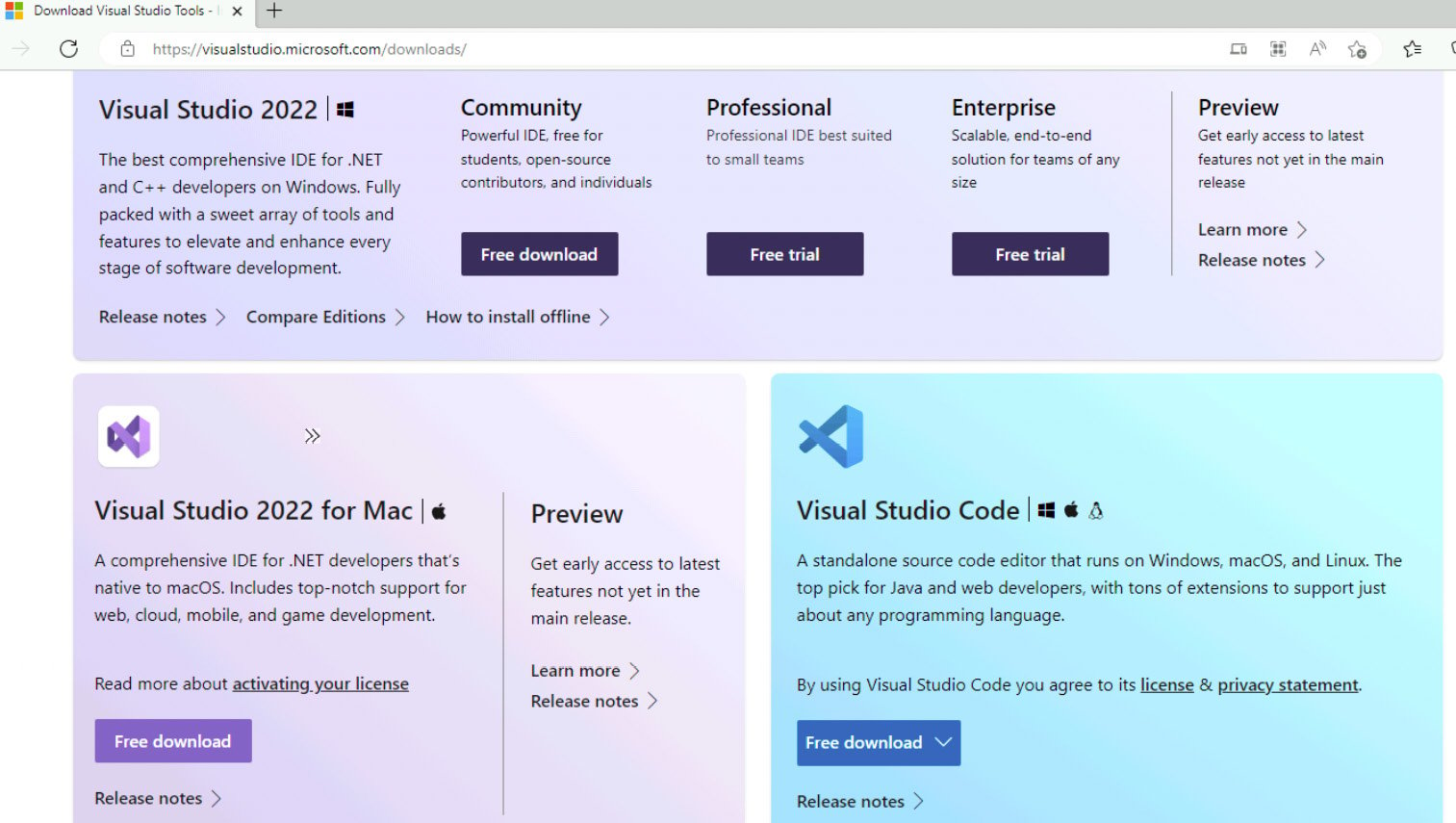 Figure 1.34 – Visual Studio/VS Code download page
