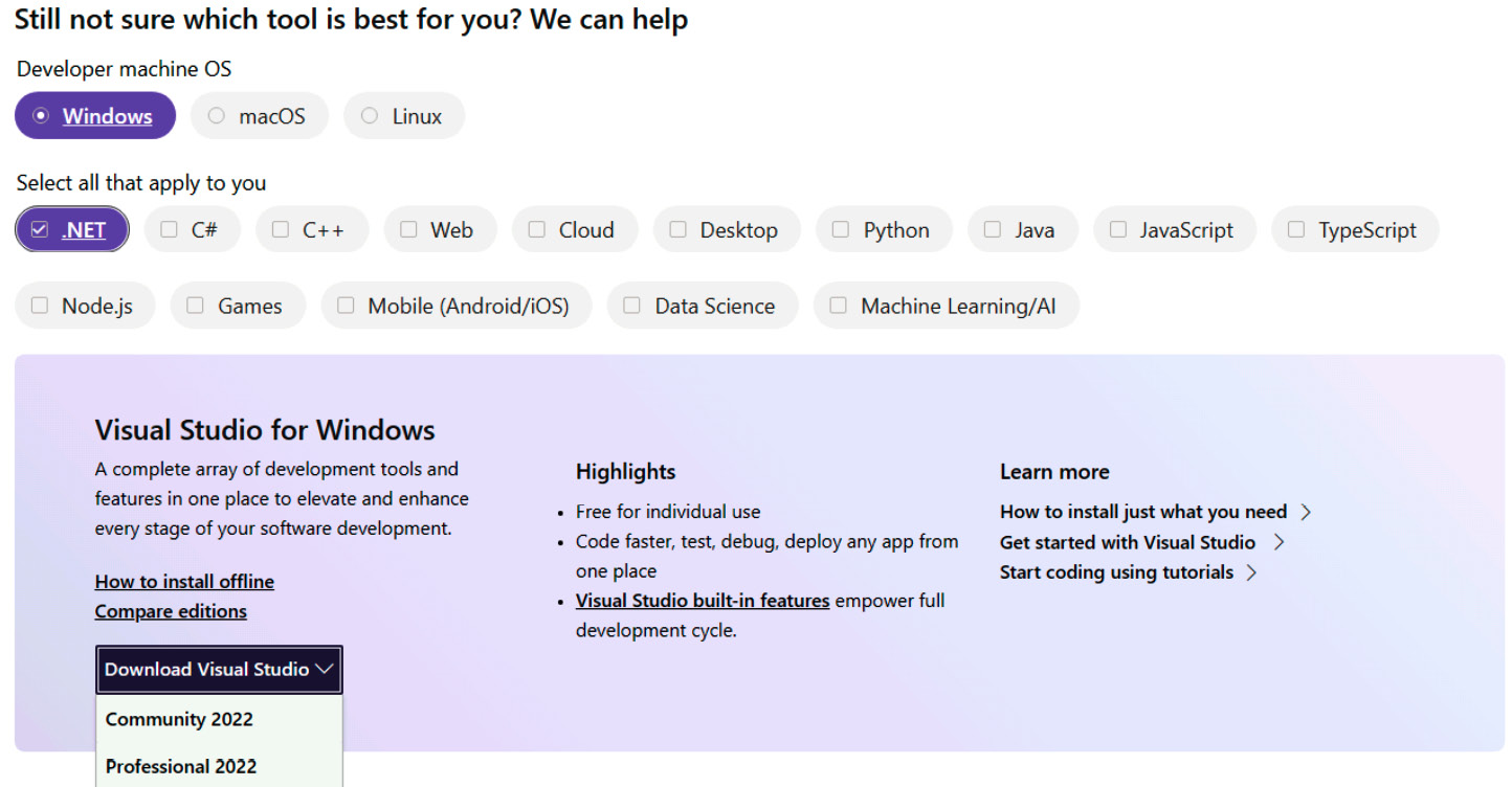 Figure 1.37 – Visual Studio download page
