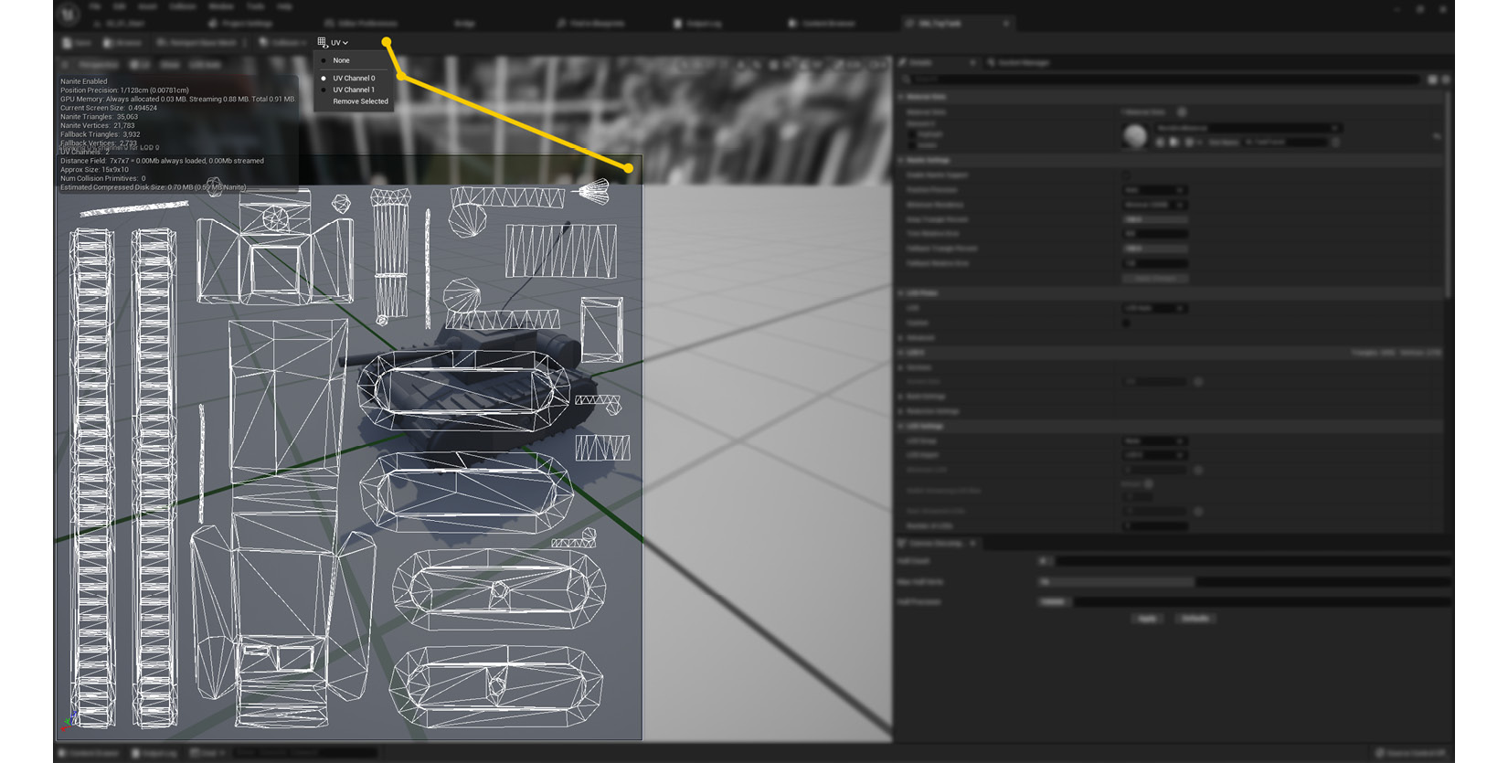 Figure 2.2 – Location of the UV visualizer options within the Static Mesh Editor