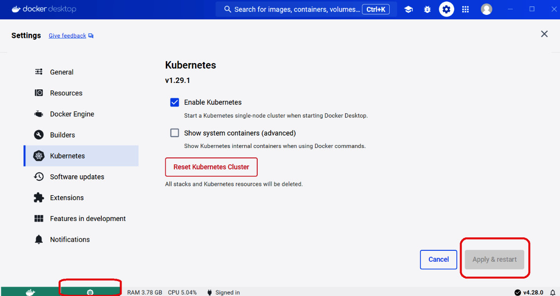 Figure 11.16 – Kubernetes in Desktop Docker