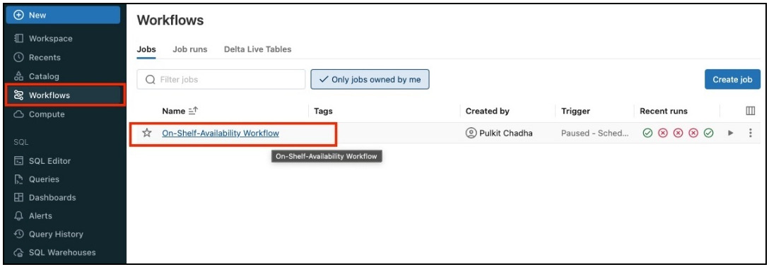 Figure 8.33 – The Databricks Workflows jobs list view