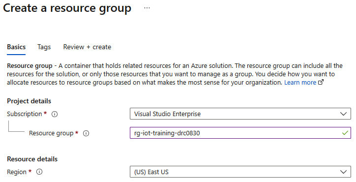 Figure 1.6 – Creating a resource group
