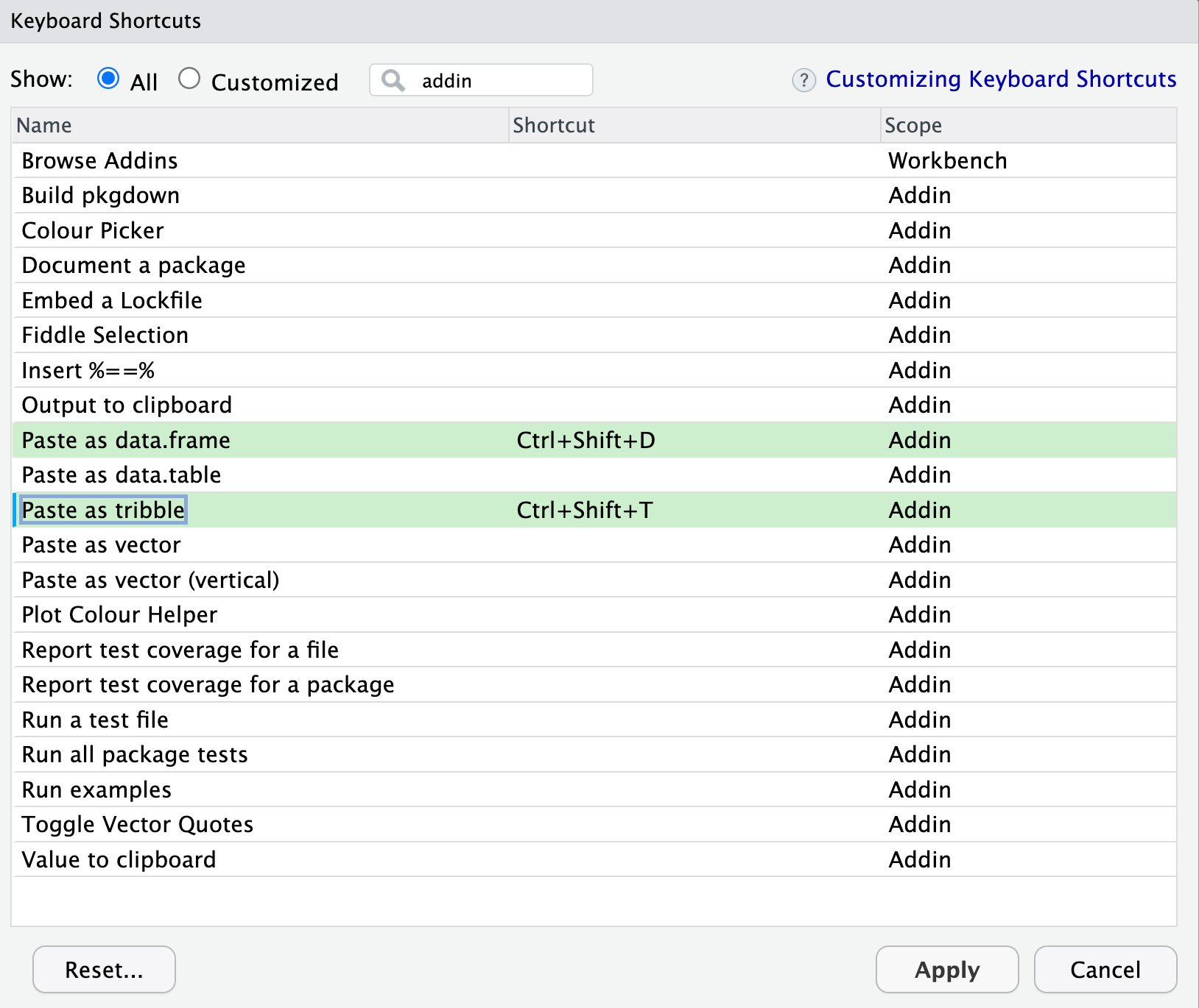 Figure 2.1 – Selecting key shortcuts