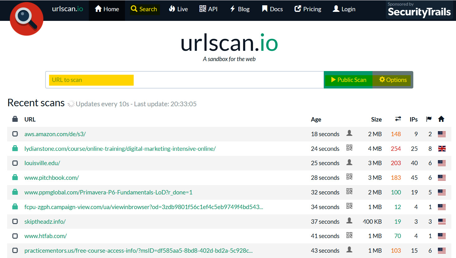 Figure 1.11 – The URL Scan platform main view