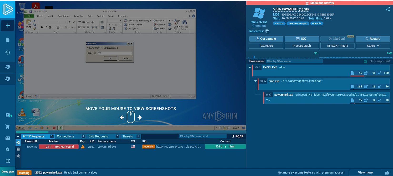 Figure 1.14 – Analyzing a suspicious file using the ANY.RUN sandbox