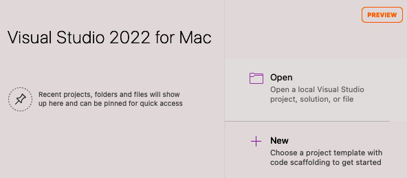 Figure 7.1 – Visual Studio for Mac start screen