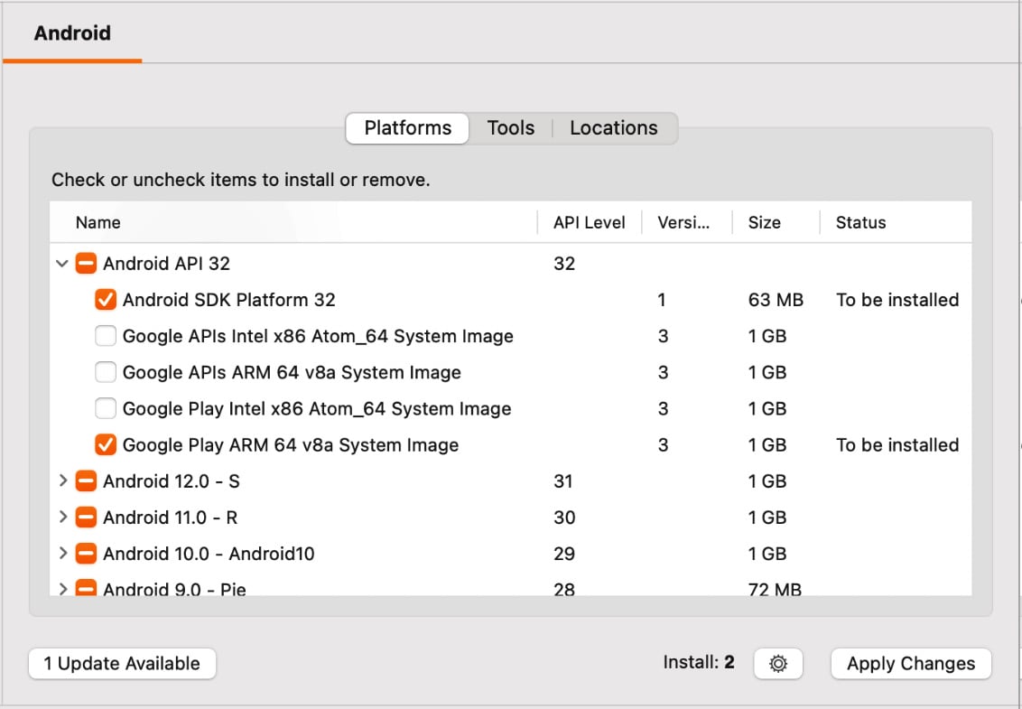 Figure 1.11 – Install﻿ing emulator images in Visual Studio for Mac