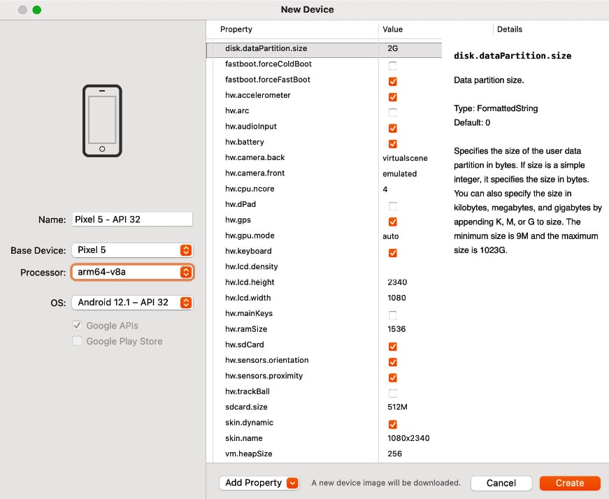 Figure 1.13 – Creat﻿ing a new Android device