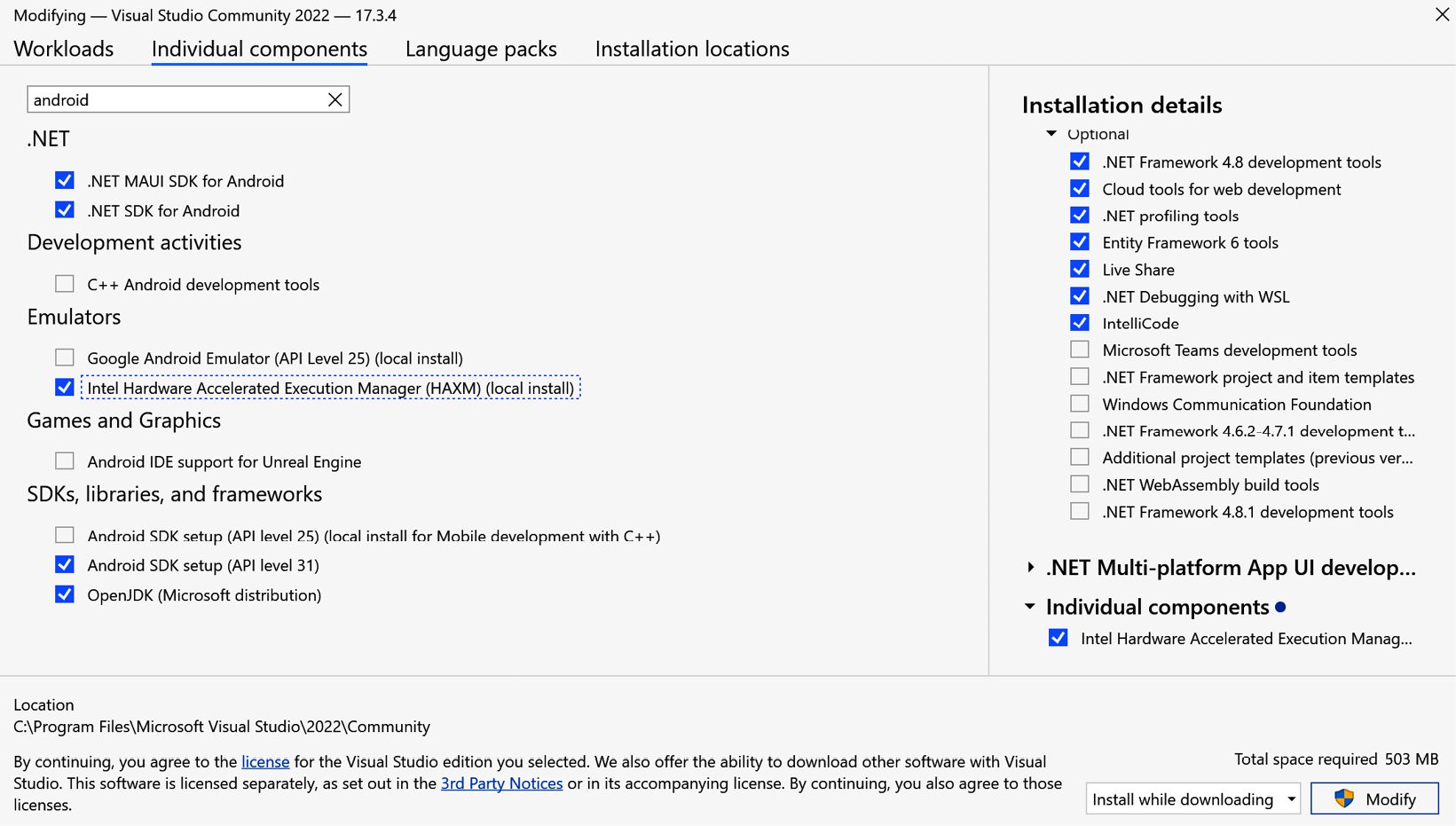 Figure 1.15 – Add﻿ing Intel HAXM