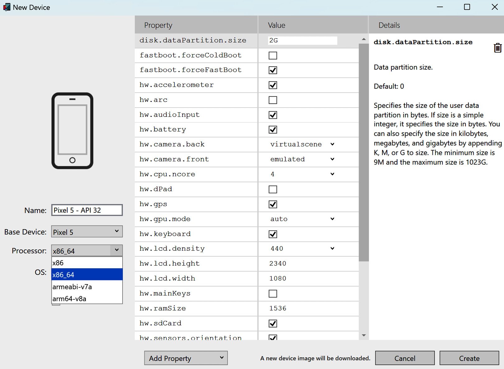 Figure 1.27 – Creat﻿ing a new device in Android Device Manager