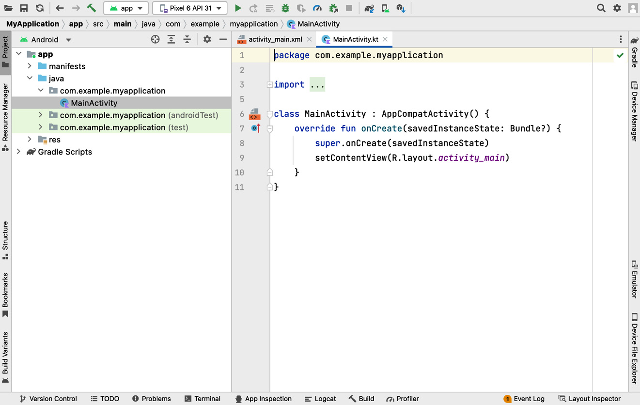 Figure 1.3 – Android Studio default project