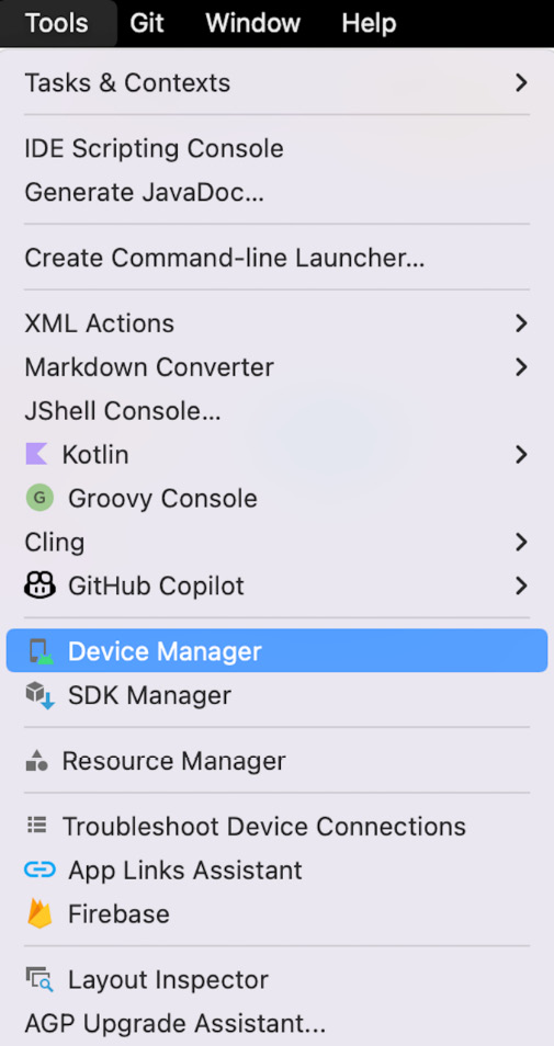 Figure 1.6 – Device Manager in the Tools menu