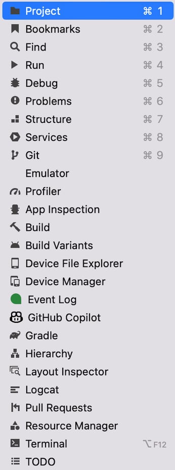 Figure 1.15 – The Tool Windows drop-down menu